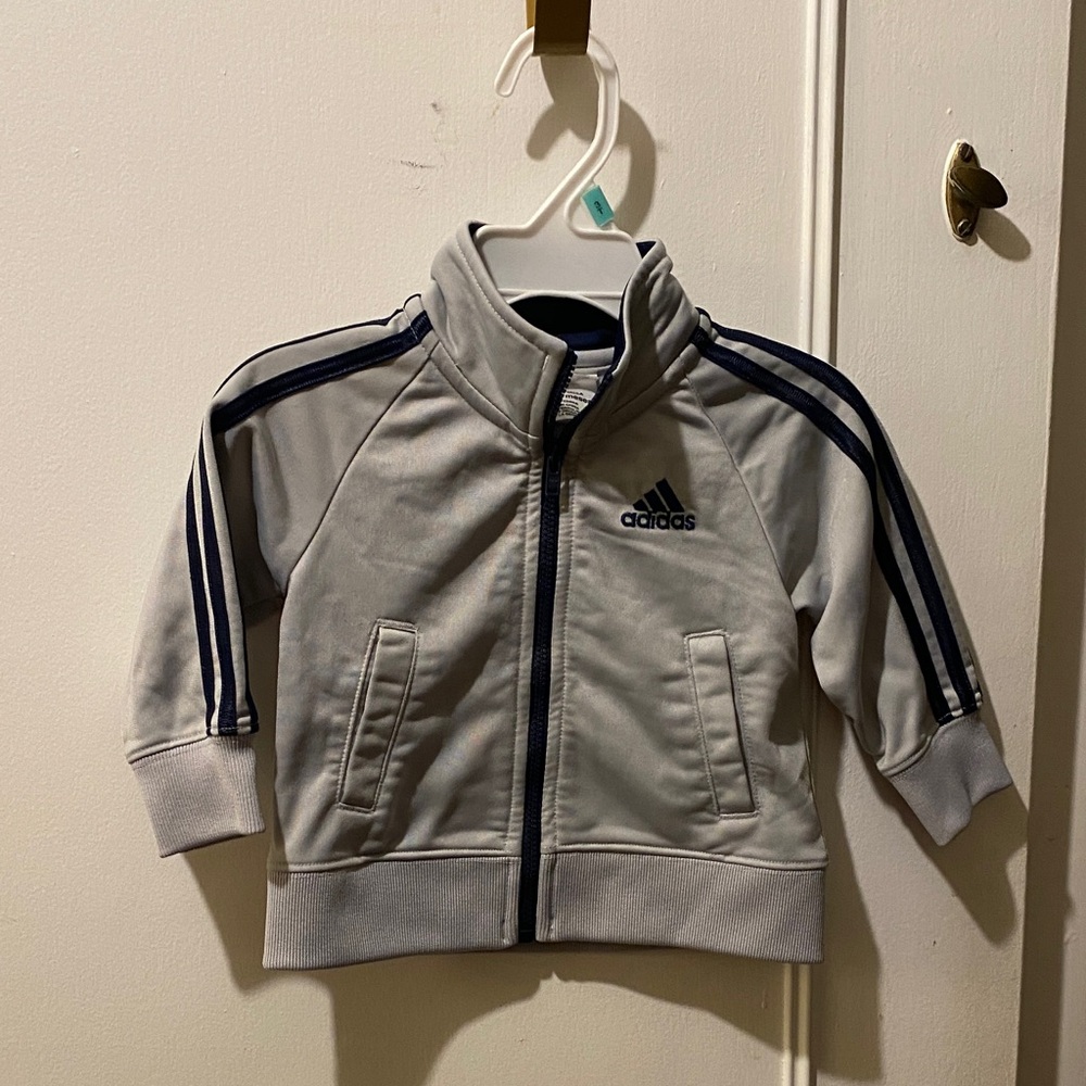 Adidas Light Gray Jacket with Navy Stripes